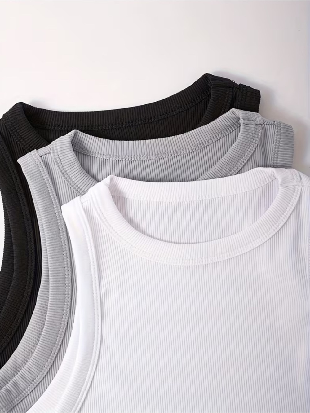3 Ribbed Tank Top Set - White, Light Gray & Black